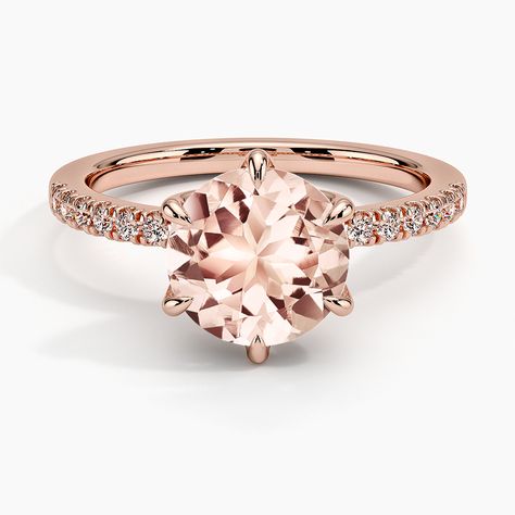 Morganite Bliss Diamond Ring . This eye-catching ring features a beautiful center gem lofted above a glistening diamond band. The chic, elegant design is further enhanced by an open gallery that cradles the center gemstone within six lustrous claw prongs (1/6 total carat weight). Cathedral Diamond Engagement Ring, Three Stone Diamond Rings Engagement, Three Stone Diamond Ring, Rose Gold Morganite, Elegant Engagement Rings, Rose Gold Diamond Ring, Three Stone Diamond, Morganite Engagement, Morganite Engagement Ring