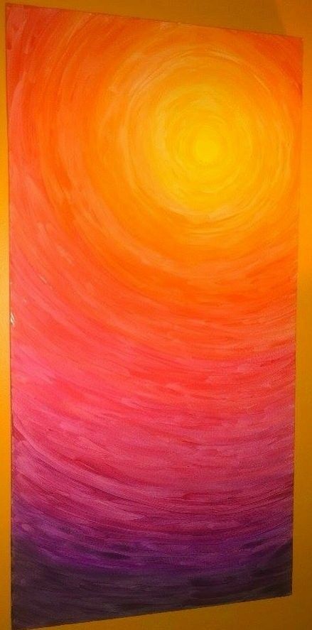 Aura Paintings Easy, Sunset Colors Painting, Acrylic Sun Painting, Sun Rise Painting Acrylic, Things That Are Orange, Simple Sun Painting, Sun Painting Ideas On Canvas, Sun Painting Easy, Sun Set Painting Easy