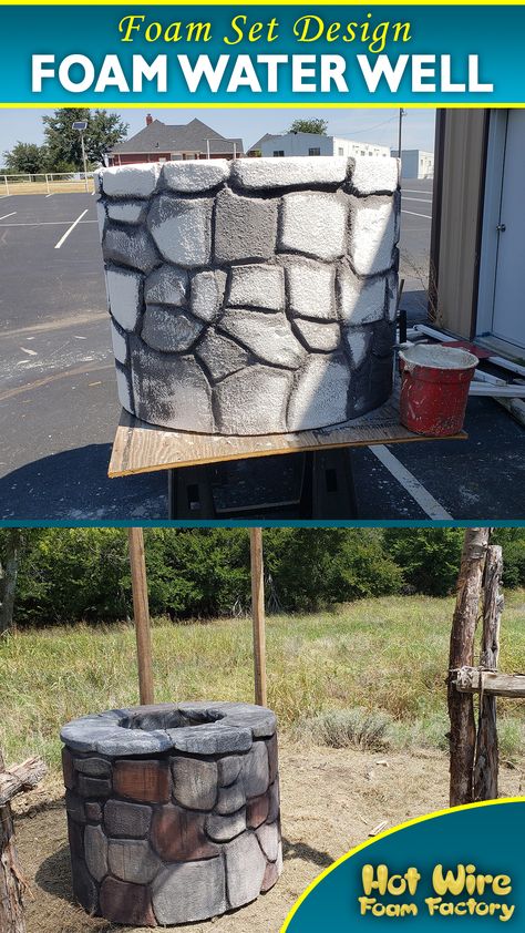 This detailed water well was made out of foam by Capernaum Studios for a client and coated with Exterior Foam Coat for protection. #waterwell #propdesign #setprops #styrofoam #capernaumstudios Wonka Party, Foam Props, Foam Carving, Foam Factory, Foam Art, Diy Props, Candy Land Christmas Decorations Diy, Candy Land Christmas Decorations Outdoor, Adornos Halloween