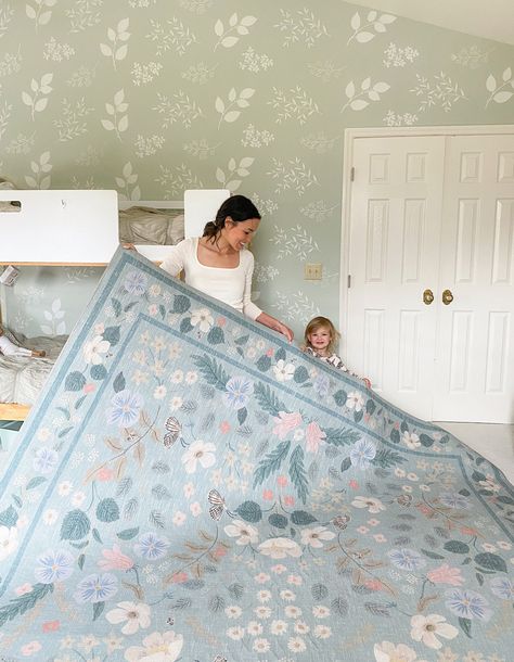 Rug With Pop Of Color, 5x5 Rug, Floral Rug Nursery, Blue Nursery Girl, Girls Bedroom Rug, Nursery Rugs Girl, Blue Girls Rooms, Girls Room Rugs, Pink And Blue Rug