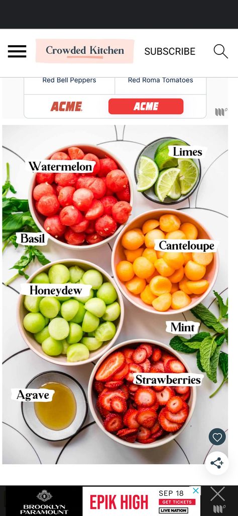 This Melon Ball Salad with Strawberries and a Lime Mint Dressing is refreshing, easy to make and so delicious for summer gatherings! Melon Ball Salad, Cantaloupe Balls, Stone Fruit Salad, Salad With Strawberries, Mint Dressing, Watermelon Ball, Melon Salad, Berry Salad, Strawberry Salad