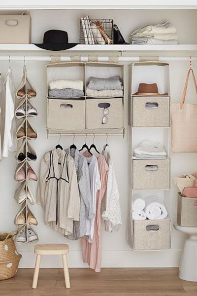 How to Organize Your Room - 28 Best Bedroom Organization Ideas Dorm Closet Organization, Dorm Closet, Organized Closet, Hanging Closet Organizer, Cleaning House, Apartment Organization, Hanging Closet, Dekorasi Kamar Tidur, Closet Shelves