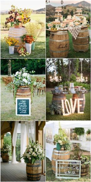 country chic wine barrel theme wedding decoration ideas Wine Barrel Wedding Decor, Barrel Wedding Decor, Wine Barrel Wedding, Rustic Country Wedding Decorations, Barrel Wedding, Country Wedding Decorations, Rustic Wedding Decorations, Wine Barrels, Rustic Wedding Ideas