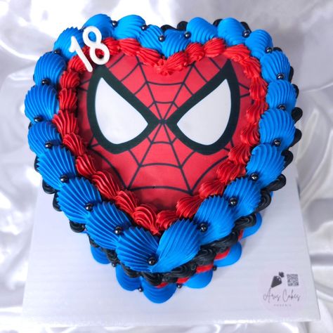 #Repost 📷 by @aris_cakes.phx: Spiderman vintage cake 🕸 @inkedibles #spiderman #spidermancake #vintagecake #heartcake #Chantilly #tendenciacake #madewithlove #superherocake #Phoenix #madewithlove #phoenixbakery Spider Man Hello Kitty Cake, Cute Spiderman Cake, Spider Man Quince Cake, Strawberry Spiderman Cake, Heart Shaped Spiderman Cake, Spiderman Birthday Cake, Birthday Freebies, Heart Cakes, Spiderman Cake