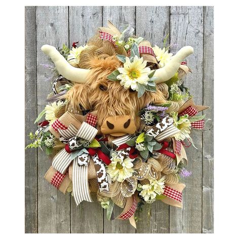 PRICES MAY VARY. 🔥🔥 2023 Newest Farmhouse Highland Cow Wreath Decoration for Front Door !!! 💐🐮【 Highland Cow Wreath Welcome Sign Front Door 】 Get in the spirit of a grape wreath with a Highland Cow,spring flowers, greenery, and bow ties. They combine so harmoniously that they are perfect to welcome,Easter.Size：40/15.8inch. 💐🐮【 Handmade Durable & Sturdy 】 Each Farmhouse Colorful Cottage Wreath is handmade with high attention to detail, Welcome your guests with this door wreath! Hang it on y Cow Wreaths, Highland Cow Wreath, Spring Front Porch Decor, Cow Wreath, Welcome Signs Front Door, Cottage Wreath, Colorful Cottage, Spring Front Door Wreaths, All Season Wreath