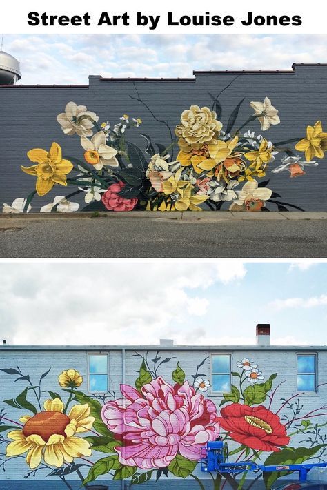 Bursts of Stylized Flowers by ‘Ouizi’ Transform Buildings Into Floral Canvases – My Street Inspiration Flower street art by Louise Jones Fence Murals, Louise Jones, Garden Fence Art, Garden Mural, Wall Street Art, Flower Mural, Street Art Banksy, Street Mural, Mural Ideas