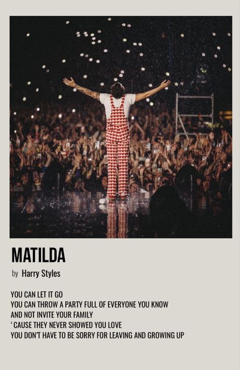 minimal polaroid song poster for matilda by harry styles Matilda By Harry Styles, Harry Styles Matilda, Harry Styles Album Cover, Matilda The Musical, Harry Styles Songs, Background Quotes, Foto Collage, Harry Styles Poster, Music Poster Ideas