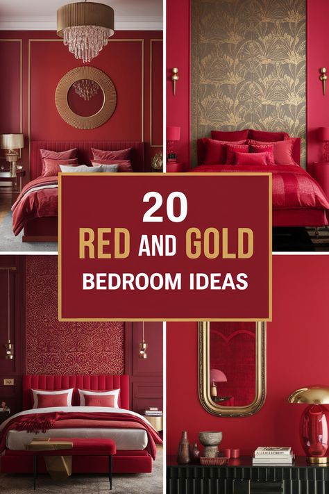 Embrace a touch of elegance and luxury in your bedroom with red and gold decor. Explore 20 unique red and gold bedroom ideas, perfect for creating a space that reflects your style and personality. From statement furniture to intricate details, find inspiration to transform your bedroom into a haven of comfort and style. Maroon And Gold Bedroom, Red Gold Bedroom, Red And Gold Bedroom Ideas, Red And Gold Bedroom, Red And Gold Decor, Gold Bed Frame, Gold Bedroom Ideas, Cream Bedroom Ideas, Gold Bedding Sets