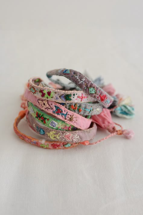 jewelry - MAKIE Sari Ribbon Jewelry, Fabric Bracelets Diy, Artsy Jewelry, Embroidered Bracelet, Art Bracelet, Ribbon Bracelets, Beadwork Embroidery, Fabric Bracelets, Ribbon Jewelry