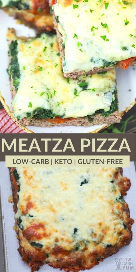 A paleo-friendly low-carb meatza pizza is basically just a seasoned ground beef mix cooked flat to make a crust. Then, it's topped off with veggies. Perfect for pizza night! Meatza Pizza, Low Carb Spaghetti, Beef Pizza, Seasoned Ground Beef, Healthy Low Carb Dinners, Spinach Tomato, Low Carb Low Fat Recipes, Boiled Egg Diet Plan, Diet Recipes Easy