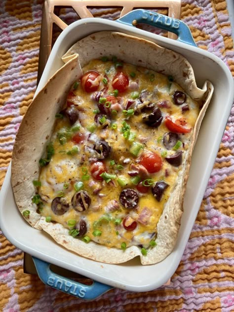 Tortilla Egg Bake, Wfpbno Recipes, Macro Breakfast, Egg Tortilla, Breakfast Tortilla, Tortilla Bake, Hungry Happens, Proper Tasty, Baked Egg