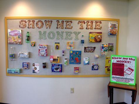 Money Smart Week bulletin board Money Bulletin Board, Math Display, Pto Bulletin Board, Notice Board Decoration, Classroom Display Boards, Book Bulletin Board, Maths Display, Game Booth, Money Smart