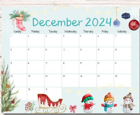 December 2024 Calendar Printable, December 2024 Calendar, Kids Weekly Schedule, Schedule Classroom, October Calendar Printable, December Planner, Fillable Calendar, Cute Snowmen, Routine Cards