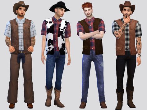 Sims Western Cc, Sims 4 Cc Farm Clothes Male, Cowboy Sims 4 Cc Clothes, Sims 4 Farm Clothes, Cowboy Sims 4 Cc, Sims 4 Cowboy Cc, Sims 4 Western Cc, Sims Costume, Ranch Outfits