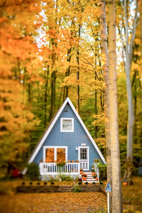 Small A Frame Cabin, World At Night, Small House In The Woods, Home Ideas Kitchen, A Frame Cabins, Autumn Home Decor, Frame Cabin, Retro Living Rooms, A Frame Cabin