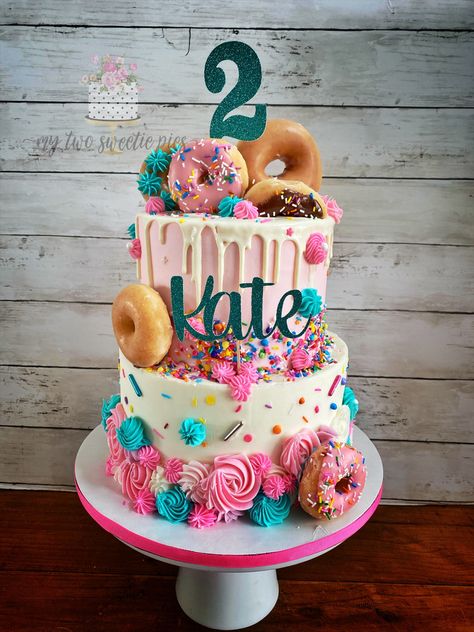 Sprinkle Drip Cake, Four Ever Sweet, Donut Birthday Cake, Sweet Birthday Cake, Donut Themed Birthday Party, Cake Donut, 10 Birthday Cake, Birthday Donuts, Donut Birthday Parties