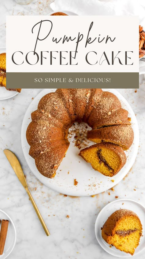 Pumpkin Spice Coffee Cake Bundt, Pumpkin Coffee Cake Easy, Pumpkin Coffee Bundt Cake, Pumpkin Coffee Cake Bundt, Sour Cream Pumpkin Coffee Cake, Fall Bundt Cake, Pumpkin Coffee Cake Recipes, Pumpkin Bundt Cake Recipes, Coffee Cake Bundt