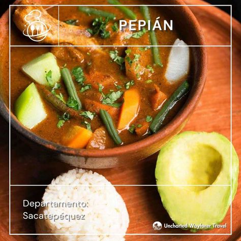 Pepián is a cherished Guatemalan stew, blending meats, vegetables, and spices in a tribute to Mayan culinary traditions. It offers a rich taste of Guatemala's cultural heritage, ideal for the intrepid palate of the uncharted wayfarer traveler. #GuatemalanCuisine #Pepián #TravelFood #AdventureFood #UnchartedWayfarerTravel Uncharted, Cultural Heritage, Travel Food, Guatemala, Stew, Blending