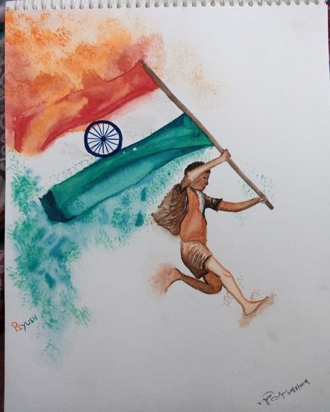 Watercolour painting by#Piyush Patra..from Kolkata..class-12....30/08/2021 Indepence Day Painting, Colours Of India Drawing, Republic Day Watercolor Painting, Indipandans Day Drawing Pencil, National Flag India Drawing, Independent Drawing Ideas, Sketch For Independence Day, Indipendens Day Drawing, Independent Day Sketch