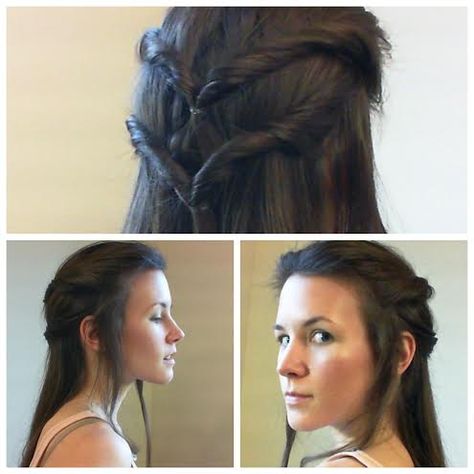 Tauriel hair and makeup tutorial Lotr Hairstyles Elves, Elf Hair Tutorial, Easy Elf Hairstyles, Tauriel Hair, Elvish Makeup, Norse Hairstyles, Elvish Hair, Elvish Hairstyles, Elf Queen