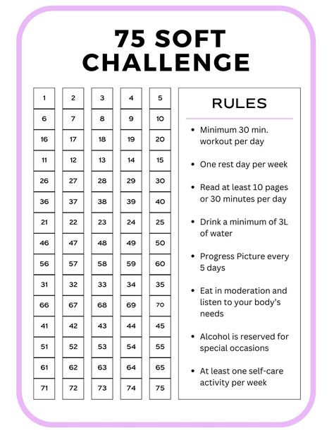 This digital download is a pdf that can be printed to keep you on track and reminded of the rules for the 75 soft challenge. 75 Days Soft Challenge Tracker, Soft Challenge 75, Soft 75 Challenge Tracker, 75 Soft Rules, 75 Soft Challenge Before And After, 75 Soft Challenge Rules List, 75soft Challenge, 75 Soft Challenge Rules, Soft 75 Challenge