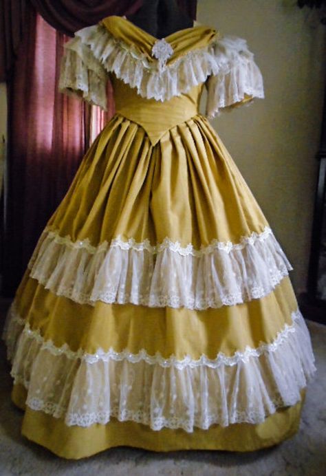 FOR ORDERS ONLY Civil War Dress 1800s Victorian Dress | Etsy Little Women Costumes, 1800s Dresses, Southern Belle Dress, Historical Outfits, 50s Outfits, Ruffles Dress, Dresses Yellow, Belle Dress, Long Sleeve Evening Dresses