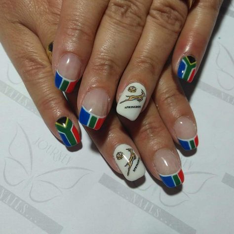 Rugby Nail Art, Springbok Nails Design, Springbok Nail Art, Springbok Rugby Nail Art, South African Nail Art, South African Flag Nails, South African Nail Art Design, Springbok Rugby Nails, Nails African Design