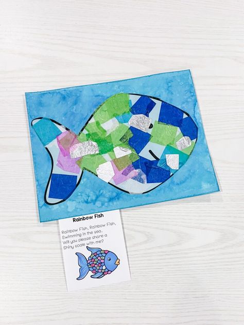 Artwork For Preschool, Rainbow Fish Art, Fish Art Project, Art Project For Preschoolers, Fish Crafts Preschool, Project For Preschoolers, Rainbow Fish Activities, Rainbow Fish Crafts, Play To Learn Preschool