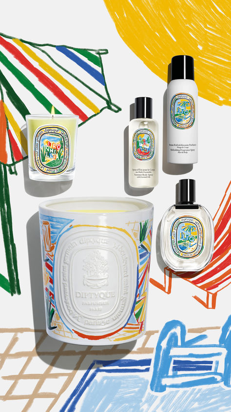 The notes of Ilio and Citronnelle (Lemongrass) tinge the balmy air. Out of the season’s iconic scents blooms a moment of sensory escape, celebrating the joys of summer. Diptyque Paris, Mediterranean Living, Bridal Boots, Mediterranean Coast, Nautical Stripes, Into The Night, On The Horizon, Designer Candles, Body Mist