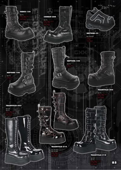 Demonia Catalog, Demonia Boots, Goth Outfit Ideas, Goth Shoes, Goth Boots, Alt Clothes, Goth Stuff, Gothic Shoes, Concept Clothing