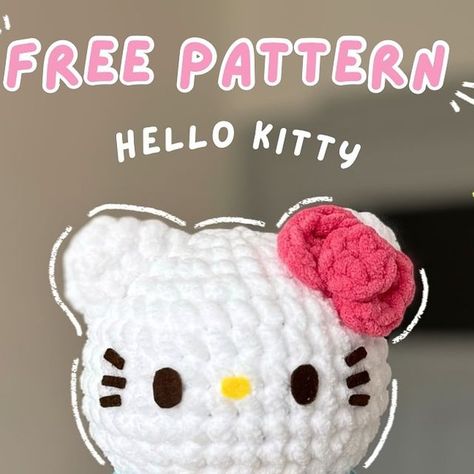 Sanrio Crochet Free Pattern, Crochet Sanrio Plush, Sanrio Crochet Tutorial, Hello Kitty Crochet Pattern, Crochet My Melody, Hello Kitty Crochet Plushie Pattern, My Melody Crochet Plush, Sanrio Crochet, Sanrio Keychain Crochet Pattern