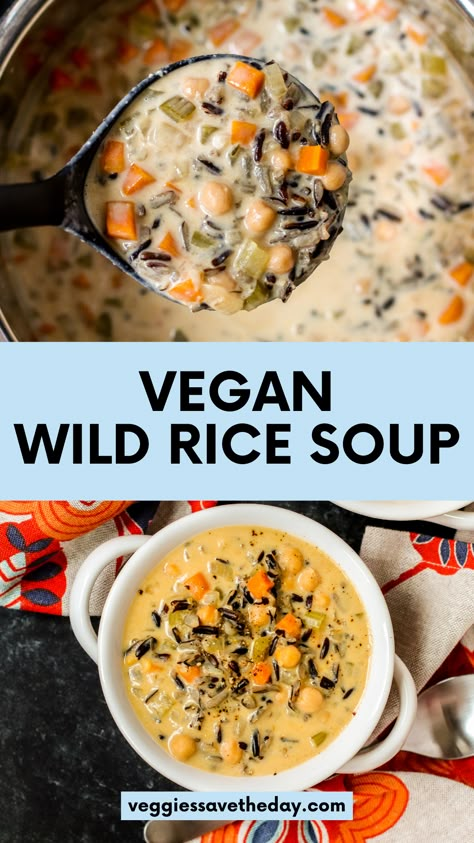 Creamy Vegan Wild Rice Soup will remind you of the classic Minnesota recipe, but it's made with whole-food plant-based ingredients. You can make it in an Instant Pot or on the stove. It's full of incredibly delicious flavors and textures and features chickpeas and homemade cashew cream. Rice Soup Vegan, Creamy Wild Rice, Creamy Wild Rice Soup, Fiber Recipes, Desayuno Keto, Healthy Superfoods, Soup Vegan, Vegan Soup Recipes, Wild Rice Soup