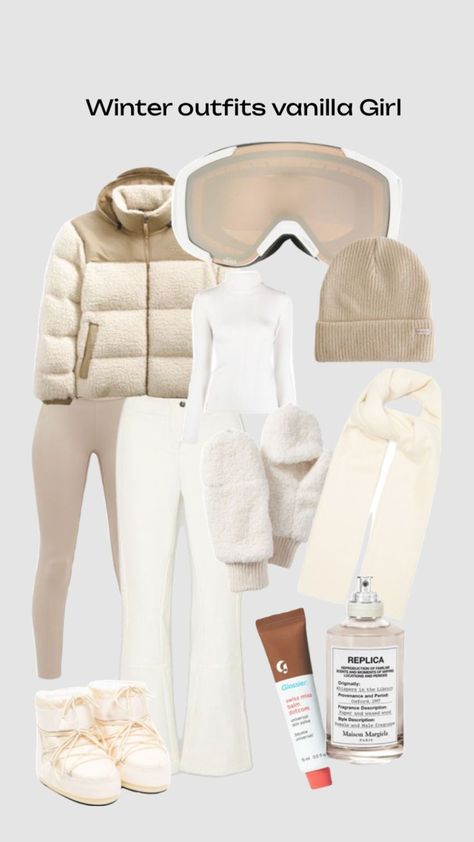 Cream Ski Outfit, Cute Ski Outfits Aesthetic, Cute Ski Gear, Winter Outfits Skiing, Skiing Fashion Outfits, Aesthetic Ski Outfit, Apre Ski Outfits, Cute Winter Outfits For Snow, Ski Aesthetic Outfits