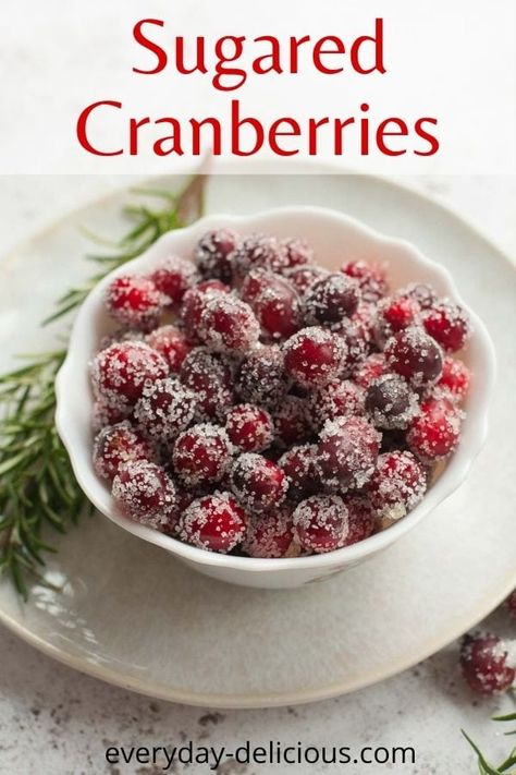 These sugared cranberries are super delicious are so easy to make, you only need 3 ingredients. They are a great Holiday snack, you can use them to decorate desserts, cocktails, or decorations trays - they just look so beautiful! Frosted Cranberries, Fresh Cranberry Recipes, Candied Cranberries, Holiday Snack, Sparkly Christmas, Sugared Cranberries, Sugar Frosting, Holiday Snacks, Candied Fruit