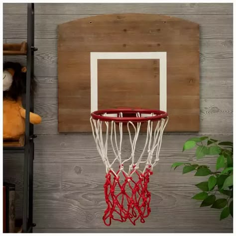 Basketball Hoop In Bedroom, Kids Sports Bedroom, Boys Basketball Room, Basketball Hoop Wall, Backboard Basketball, Baseball Themed Bedroom, Basketball Theme Room, Hoop Wall Decor, Boy Sports Bedroom