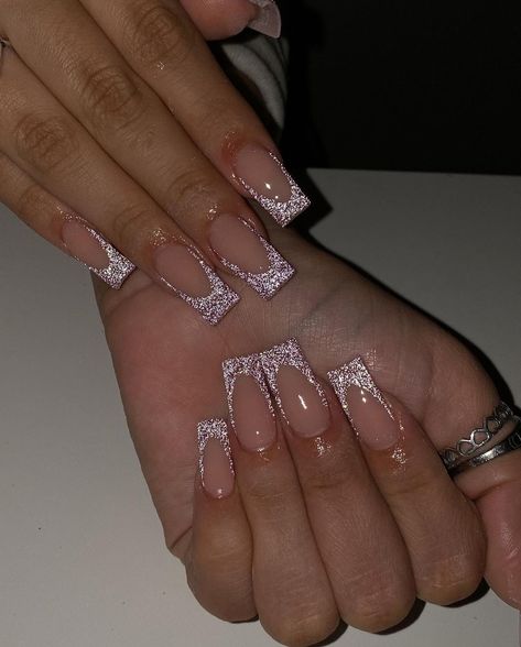 Simple Acrylic Nails Glitter, Bridal Nails Medium Length, Glitter Nails Medium Length, Sparkly Acrylic Nails Square, White Glitter Tips Acrylic Nails, French Tip Sparkle Acrylic Nails, Glitter White Tip Nails, 21st Birthday Nails Coffin, Gliterry French Tip Acrylic Nails