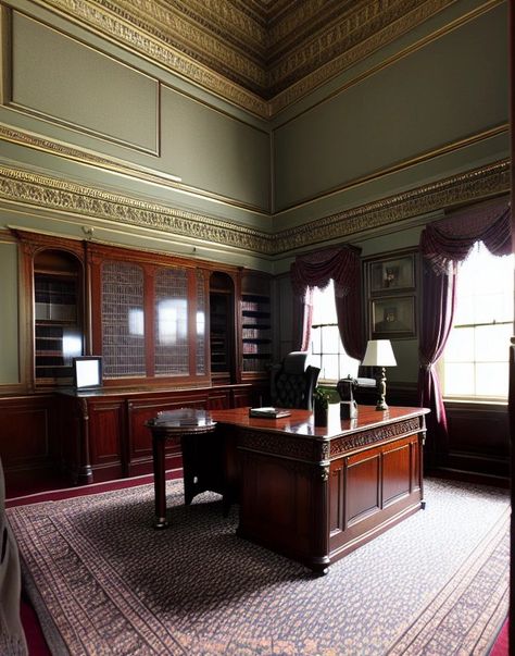 Victorian Office, Japanese Office, Tiny Office, Studio Inspiration, Flat Ideas, Background Drawing, Big Windows, Executive Office, Office Interior