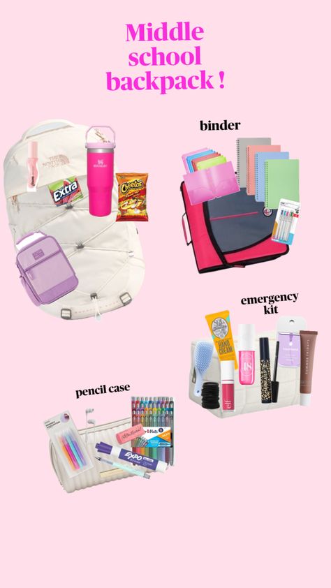 #emzedits Middle school backpack! School Packing, Middle School Backpack, School Backpack Essentials, Pack List, Pretty School Supplies, School Bag Essentials, Backpack Essentials, Ballet Clothes, Backpack For Teens