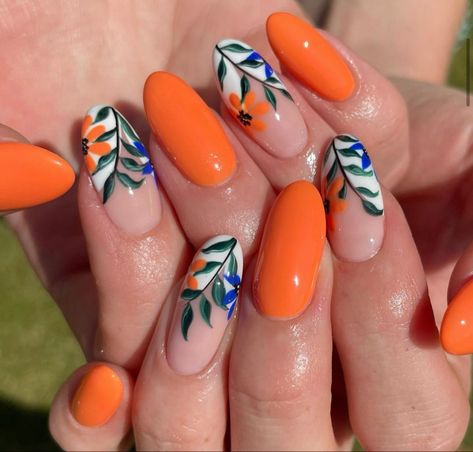 Nails With Rainbow, Jungle Nails, Orange Ombre Nails, Neon Orange Nails, Orange Nail Designs, Tangerine Color, Striped Nails, Orange Nails, Beauty Studio