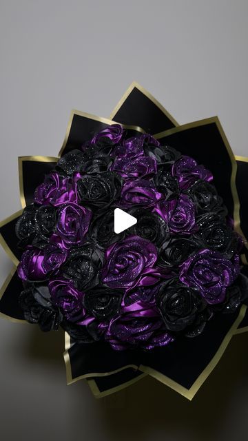 Intrinsic Flowers 💐 on Instagram: "Purple love, black beauty 💜🖤 • • #eternalflowers #fyp #flowers #roses #valentinesday #explore #ramos #flowers #florist #floristry #columbusflorist #bouquet #smallbusiness #smallbusinessowner #blackownedbusiness #inlandempire #greenecounty #dayton #love #purple #black #fyp #follow #beginnerartist #beginner" Black And Purple Flowers Bouquets, Black And Purple Bouquet, Fake Bouquet Of Flowers, Purple Ribbon Bouquet, Dark Purple Bouquet, Black And Purple Roses, Purple Flowers Bouquet, Black Rose Bouquet, Dark Purple Roses