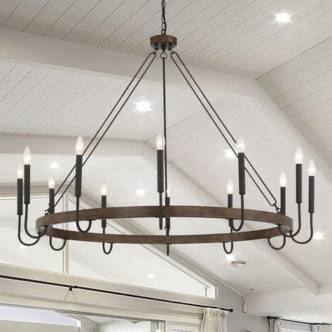 Chandelier Store, Farmhouse Candles, Foyer Chandelier, Wheel Chandelier, Chandelier Metal, Interior Design Themes, Wagon Wheel Chandelier, Farmhouse Chandelier, Large Chandeliers