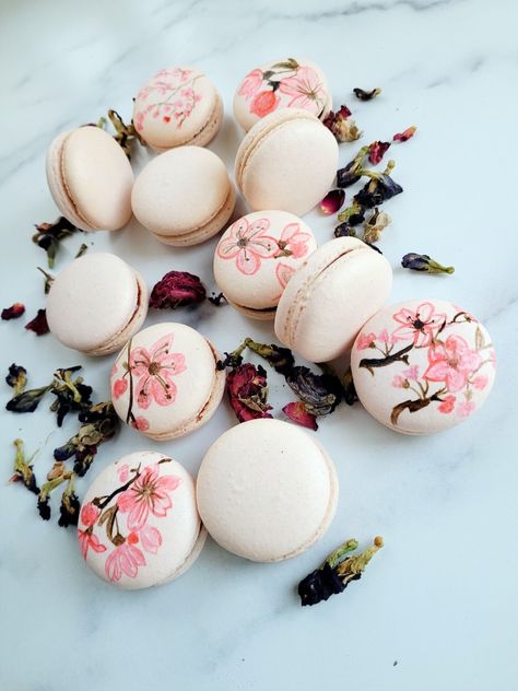 Cherry Blossom Food, Cherry Blossom Cookies, Cherry Blossom Birthday Theme, Cherry Blossom Macarons, Cherry Blossom Party, Cherry Blossom Cake, Cherry Blossom Theme, Blossom Cookies, Party Dessert Table