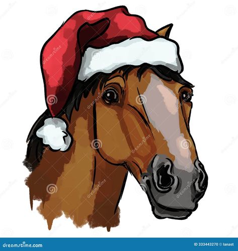 A horse is digital painted wearing a festive Santa hat. Christmas illustration Christmas Horse Drawing, Christmas Window Painting, Christmas Horse, Horse Christmas, Christmas Horses, Dream Horse, Horse Drawing, Horse Life, Christmas Window