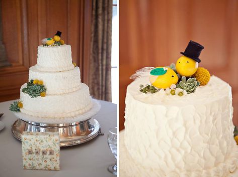 wedding cake with lemons on top Lemon Grooms Cake, Zach Morris, Lemon Decorations, Lemon Wedding Cakes, Whimsical Cake, Yellow Wedding Cake, Pasadena Wedding, Lemon Wedding, Yellow Wedding Inspiration