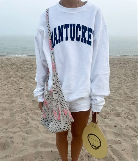 Coastal Granddaughter Sweatshirt, Nantucket Outfit Summer, Beachy Outfits Aesthetic, Nantucket Outfit, Nantucket Sweatshirt, Beach Core, Costal Granddaughter, England Summer, White Cape