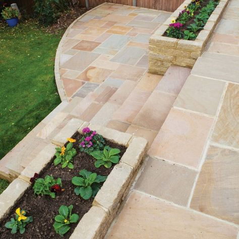 Sandstone Paving Slabs, Indian Sandstone, Paving Ideas, Colorful Patio, Paving Design, Outdoor Paving, Diy Backyard Patio, Patio Pavers Design, Sandstone Color