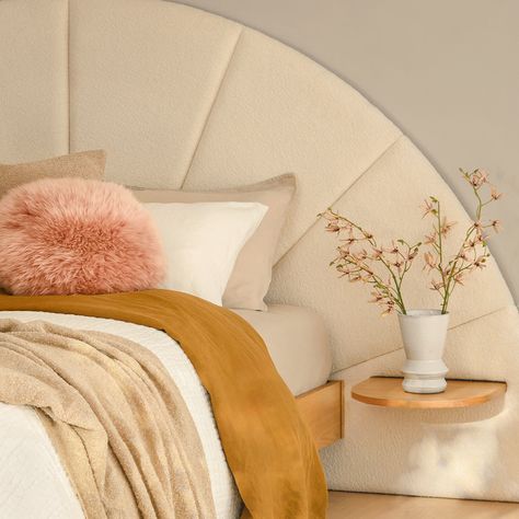 Almelo Queen Headboard - Ivory Wool Bouclé Almelo Headboard, Oak Nightstands, Staying In Bed, Headboard With Shelves, Modern Headboard, Oak Nightstand, Oak Side Table, Velvet Headboard, Headboard Wall