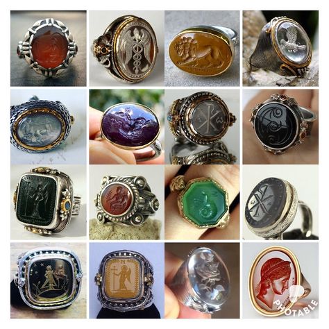 Intaglio and Cameo on Instagram: “From the archives... Some of my intaglios in rings 💍 #intaglio #ring #thering #signetring #personalrings #myring #handcarved  #glittica…” Signet Ring, Stone Jewelry, Class Ring, Gemstone Jewelry, Hand Carved, Carving, Gems, Personalized Items, Gemstones