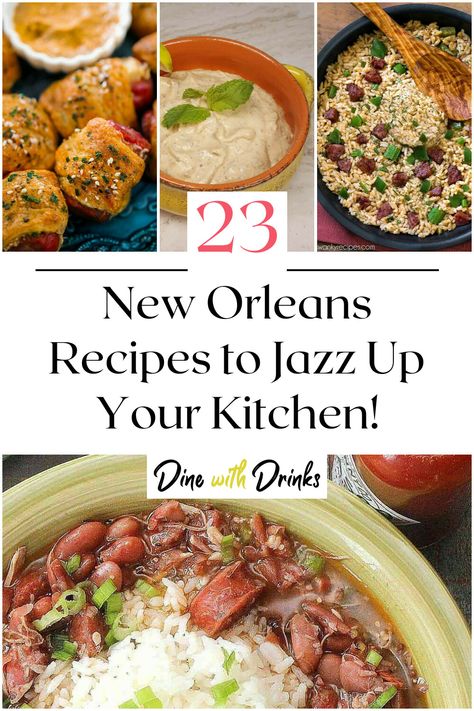 Collage of 4 new orleans recipes. New Orleans Style Food, Cajun Meals New Orleans, Easy New Orleans Recipes, New Orleans Thanksgiving Recipes, Creole Dishes New Orleans, New Orleans Theme Party Food, Binet Recipe New Orleans, Recipe For Jambalaya New Orleans, Bayou Recipes