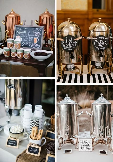 Hot Cocoa And Coffee Bar Wedding, Coffee Meets Bagel Wedding, Wedding Hot Chocolate Station, Wedding Cocoa Bar, Hot Chocolate Wedding Bar, Espresso Bar Wedding, Coffee Bar Wedding Ideas, Wedding Coffee Bar Ideas, Coffee Bar Ideas Party